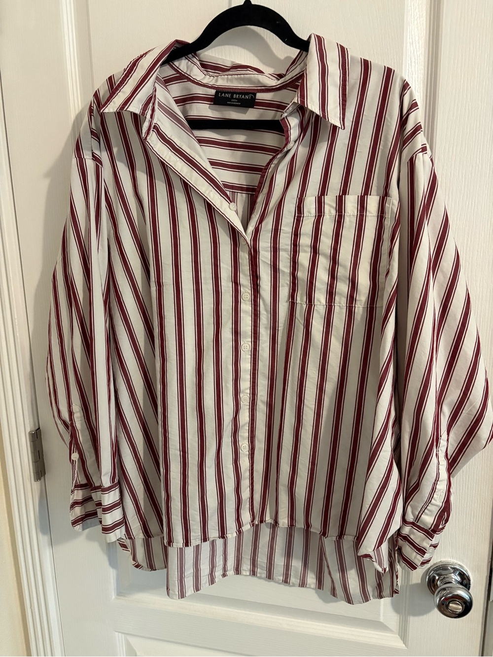 Lane Bryant Cream Shirt with Burgundy Stripes